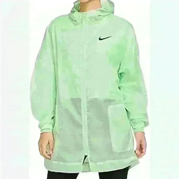 Nike green light weight wind runner active Indio Woven Sheer Hooded Long Jacket - Picture 1 of 5